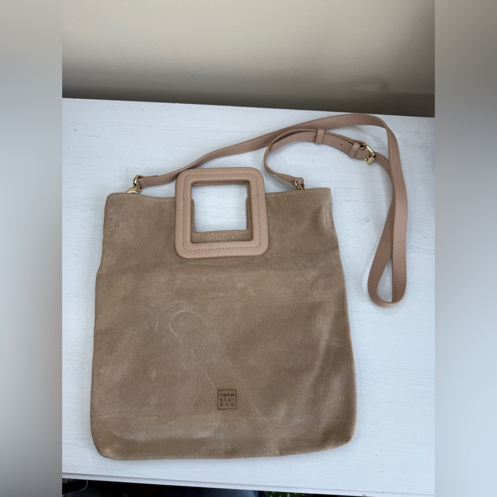 TMRW STUDIO Blush Milo Fold Over Suede Bag Crossbody Top Handle Anthropologie - Picture 5 of 15